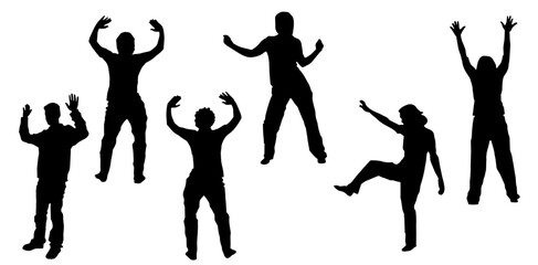 Silhouettte collection of happy people doing dancing pose. Silhouette collection of people disco dance pose