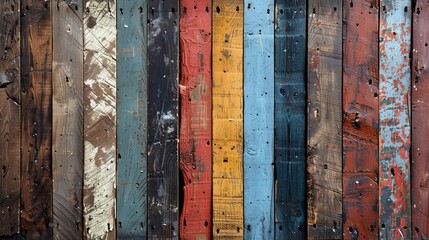 A wooden fence painted in many colors
