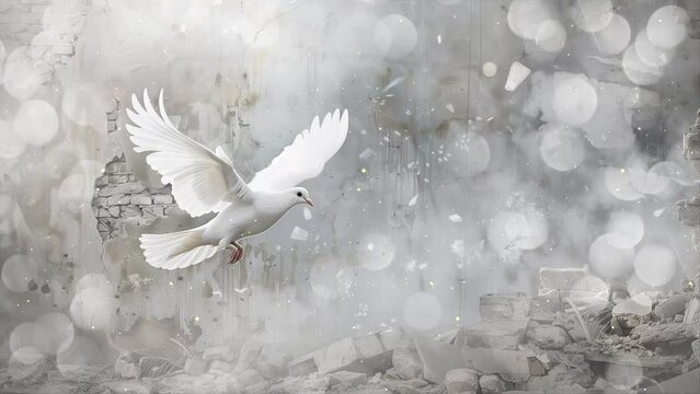 white dove flying high. seamless looping overlay 4k virtual video animation background