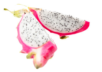 Dragon fruit in a section isolated on a white background