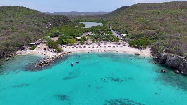 Daaibooi Beach At Willemstad In Netherlands Curacao. Island Beach. Blue Sea Landscape. Willemstad At Netherlands Curacao. Tourism Background. Nature Seascape.