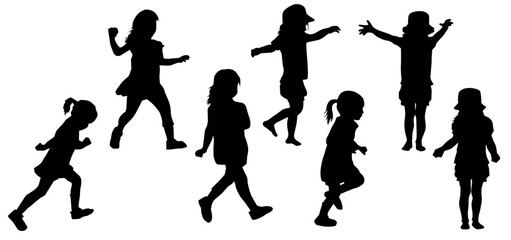 Silhouette collection of female children in various pose