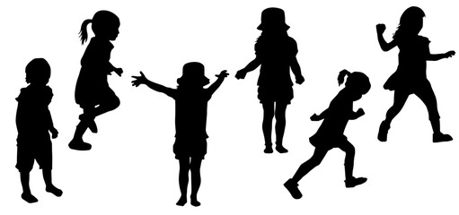 Silhouette collection of female children in various pose