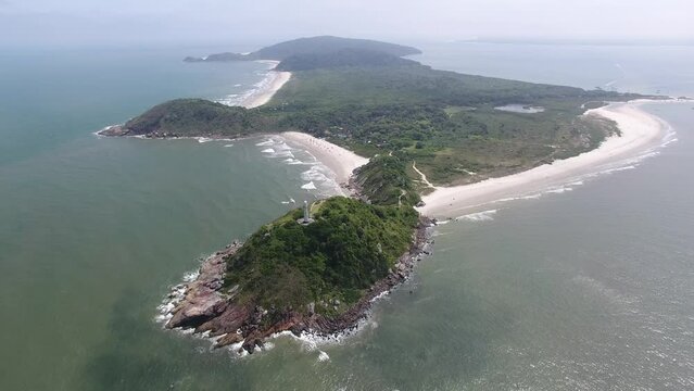 Aerial view of Ilha do Mel (Honey Island) and Farol das Conchas (Lighthouse of the Shells) - Paranagu&aacute;, Paran&aacute;, Brazil