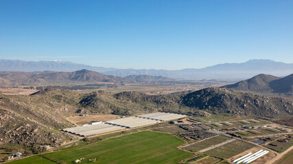 Alfalfa fields and foothills aerial view from hot air balloon of housing in Winchester southern...
