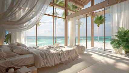 Tropical Paradise: Luxurious Bedroom in a Maldivian-Style Villa