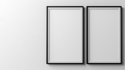 Two black framed white picture frames on a white wall