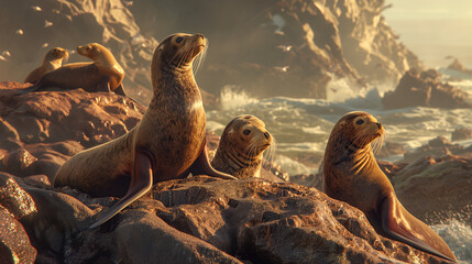 sea lion resting on a rock - Powered by Adobe