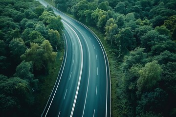 Fototapeta premium Aerial Empty countryside highway asphalt road Top view