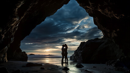 Fototapeta premium Seaside Romance: Award-Winning Photography of a Kissing Couple