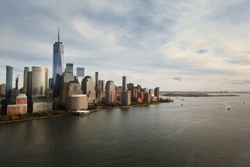 New York City skyline from Jersey over the Hudson River with the skyscrapers. Manhattan, Midtown,...