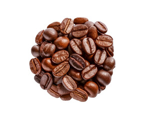 Fototapeta premium Set of fresh roasted Coffee beans in the air close -up isolated transparent background Ai generative.