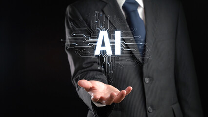 Human interact with AI artificial intelligence brain processor in concept of AI artificial...