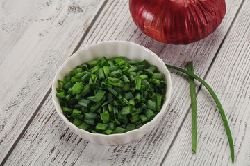 Diced green onion in the bowl