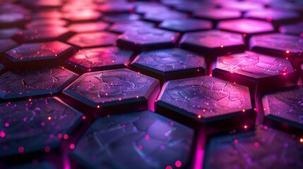 The 3D clay render of the neon hexagon matrix is both futuristic and artistic, making it an ideal highres background for digital art - obrazy, fototapety, plakaty