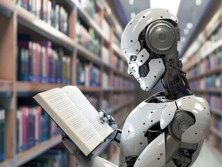 Robot Reading a Book in Library Setting
