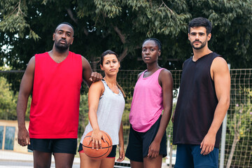 Multiracial Basketball Players United on the Court