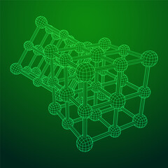 Crystal lattice molecule grid. Sodium chloride rock salt. Wireframe low poly mesh vector illustration.