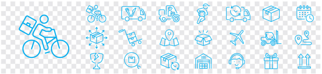 Delivery icon set. tracking, Delivery service, Shipping, scooter, truck, warehouse, courier, cargo, icons. Editable stroke icons vector collection illustration.