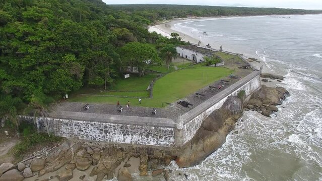 Fortaleza de Nossa Senhora dos Prazeres de Paranagu&aacute;, built in 1767; and Fortaleza Beach, na Ilha do Mel (Honey Island) - Paranagu&aacute;, Paran&aacute;, Brazil