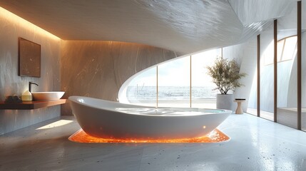 A snapshot of a high-end bathroom in a prestigious apartment in Cannes.  An environment reflecting...