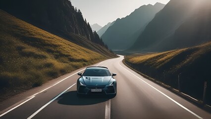 A sleek sports car roaring down an open highway.

