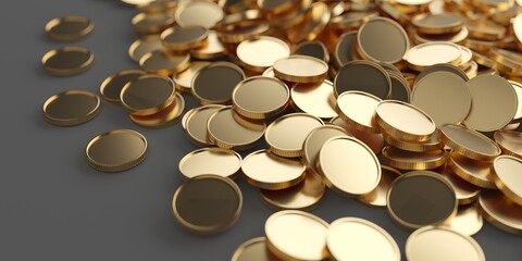 Golden metallic coins abundance. Earning profit concept