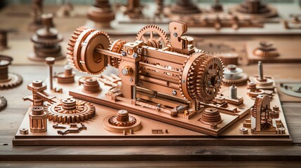 Craft detailed mechanical gadgets with intricate gears, levers, and moving parts