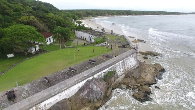 Fortaleza de Nossa Senhora dos Prazeres de Paranagu&aacute;, built in 1767; and Fortaleza Beach, na Ilha do Mel (Honey Island) - Paranagu&aacute;, Paran&aacute;, Brazil
