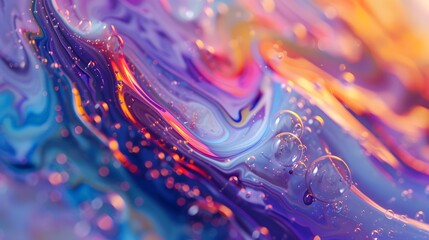 Vibrant Abstract Fluid Art with Colorful Droplets and Swirling Patterns