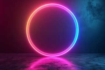 3d render, neon light, round frame, blank space for text, ultraviolet spectrum, ring symbol, halo, isolated on blank background