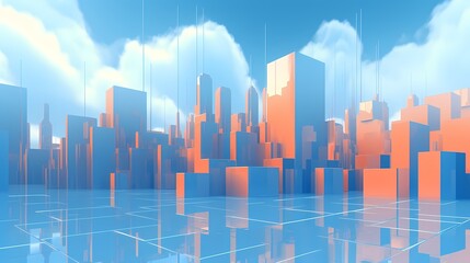 Blue and orange high-rise building poster web page PPT background