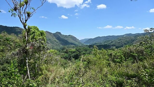Panoramic view of the El Nicho valley, beautiful area belonging to the Topes de Collantes national Nature Reserve, Cuba.
