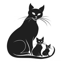 a black cat and a kitten sitting together on a white background