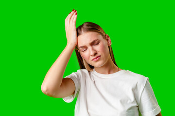 Young Woman Holding Head With Hands Headache Concept