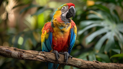 Obraz premium Portrait of colorful macaw bird in the jungle.