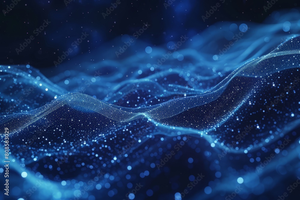 Poster abstract digital flow particles. cyber network connection background. big data visualization. techno