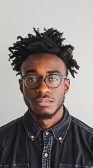 Obraz premium portrait of young serious man of African descent on white background, vertical image