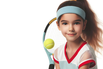 Tennis kid player practicing tennis isolated on a white background
