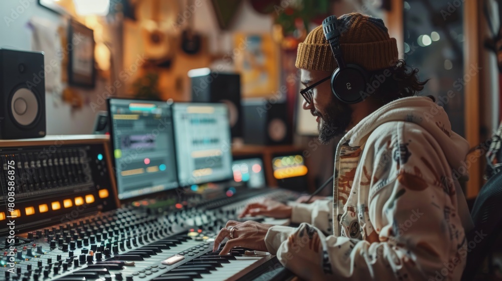 Leinwandbilder studio musician working on a recording project. music producer working in a recording studio. genera