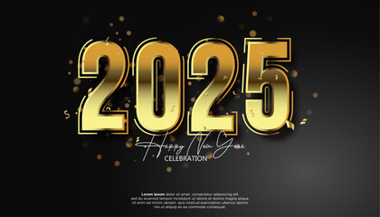 Happy New Year 2025. festive realistic decoration elegant number for Celebrate 2025 party, calender and poster