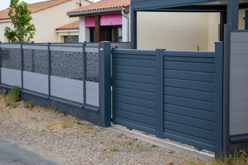 door large slide modern dark grey gate aluminum portal to gray home access