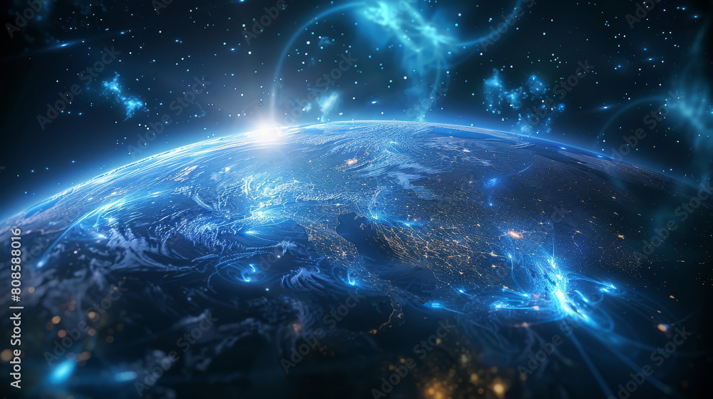 Leinwandbilder abstract global connection background with a glowing planet. generative ai.