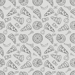 Hand Drawn Pizza Ingredients seamless pattern