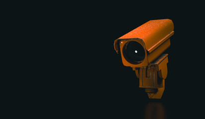 an old surveillance camera with glowing red light - 3d illustration