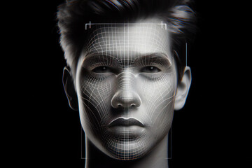 biometric scan of a person's face on a black background