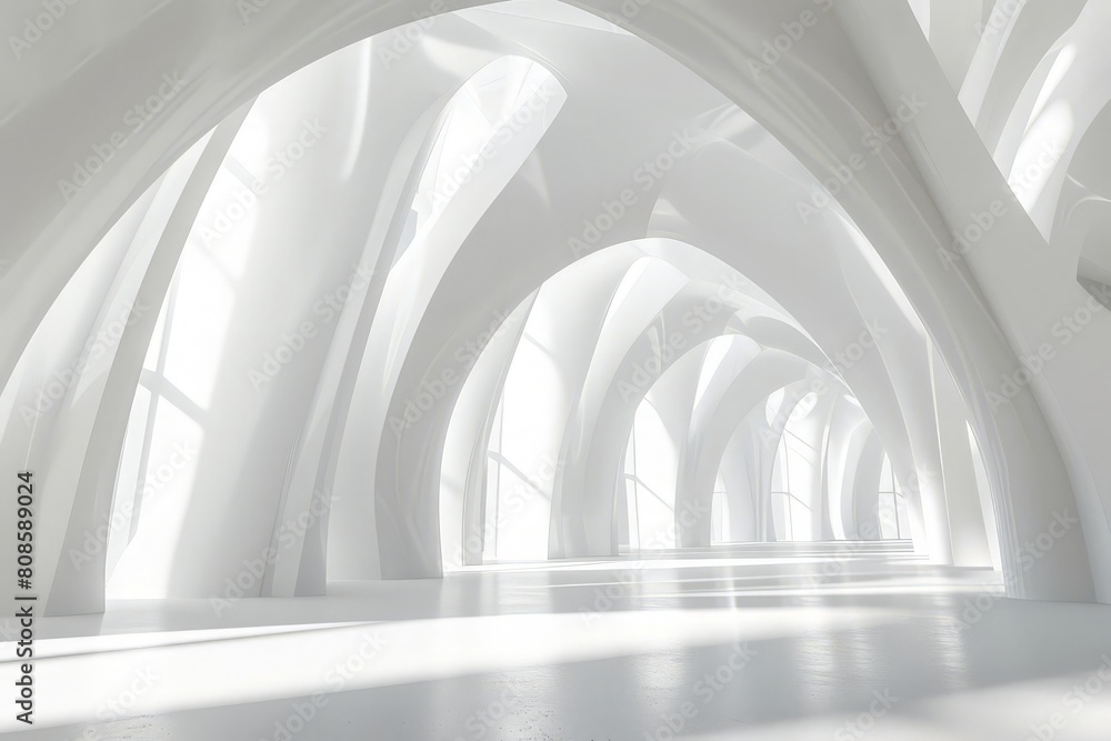 Poster digital abstract white architectural background with soft shadows. 3d rendering illustration