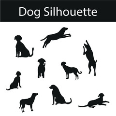 dog silhouette set isolated on a white background. set of dog silhouettes with different poses isolated on a transparent background.