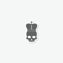 Skull king crown icon sticker isolated on gray background