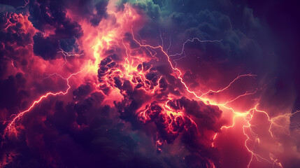 Obraz premium A colorful, vibrant image of a stormy sky with lightning bolts